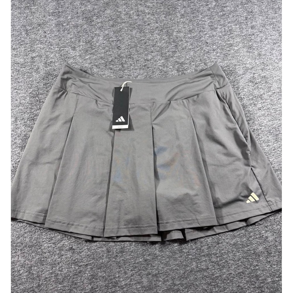 Adidas Womens Twistknit Pleated Golf Skort Grey Athletic Tennis Skirt NEW